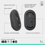 Logitech POP ICON COMBO, Bluetooth keyboard and mouse combo, comfortable typing, programmable keys and buttons, quiet clicks, Easy-Switch up to 3 devices - Graphite