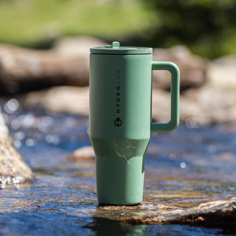 HydroJug Traveler - Modern 40 oz Tumbler with Handle & Simple Flip Straw - Car Cup Holder Friendly, Leak Resistant Water Bottle-Reusable Insulated Stainless Steel & Rubber Base - Gifts for Women & Men