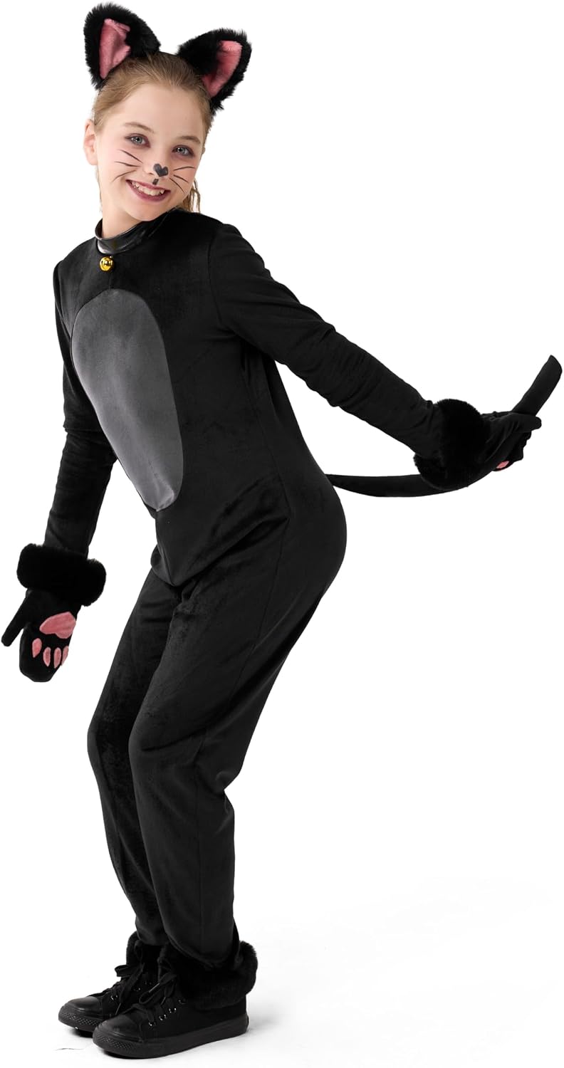 Spooktacular Creations Girls Cat Costume, Black Cat Plush Costume, Child Outfit Set for Kids Halloween Role Play Themed Party