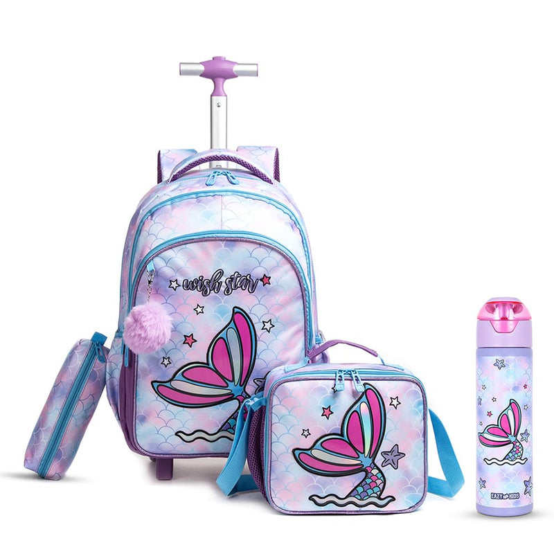 Eazy Kids Set of 4 Trolley School Bag Combo - Mermaid Purple