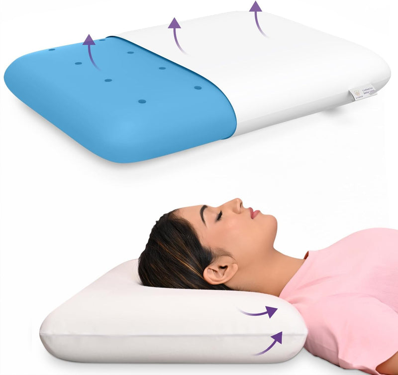 MY ARMOR Ventilated Cool Gel Memory Foam Pillows for Sleeping, Orthopedic Pillows for Neck Pain Relief (White Cover, Cool Gel Thin (pack of 1)) - Cool-Gel Pillow with No Cover Standard - 22 x 15 x 4 inches (Pack of 1)