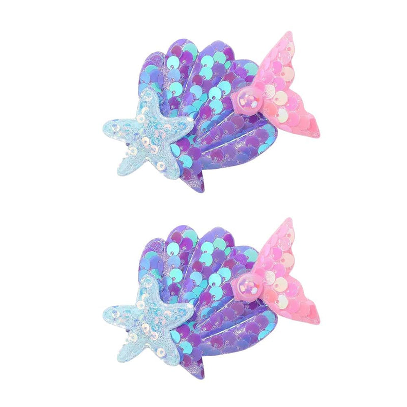 Tazweeq 2Pcs Mermaid Hair Clips, Starfish Hair Clip, Shell Hair Pins, Multicolor Sparkling Hair Clips Accessories for Women and Girls Birthday Beach Party Headpiece