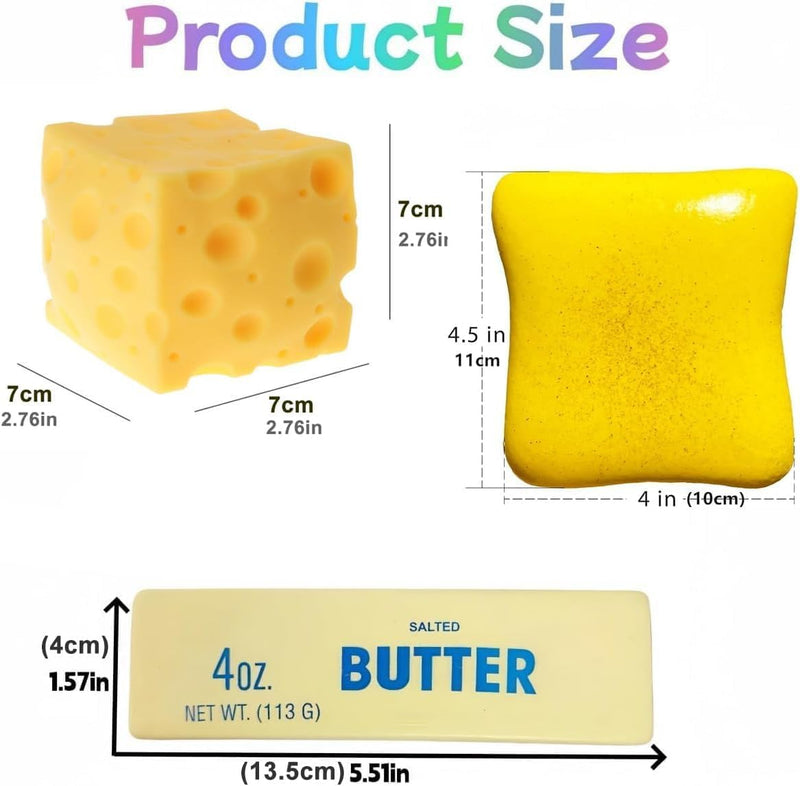 SLEEPHEAD3-Pack Food Squishies Set - Slow Rising Squishy Toys, Cheese & Bread Butter Squishy, Sensory Stress Relief Squeeze Toys, Cute Desk Fidget Toy Gift