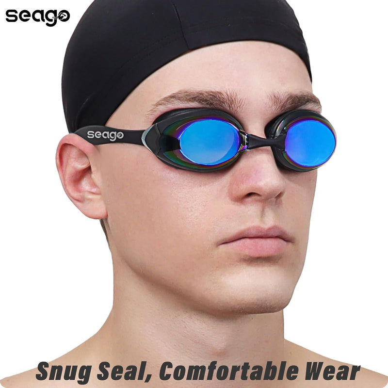 Seago Swimming Goggles 2 Pack Anti-fog Anti-UV Silicone Swim Goggles Adult Women Men