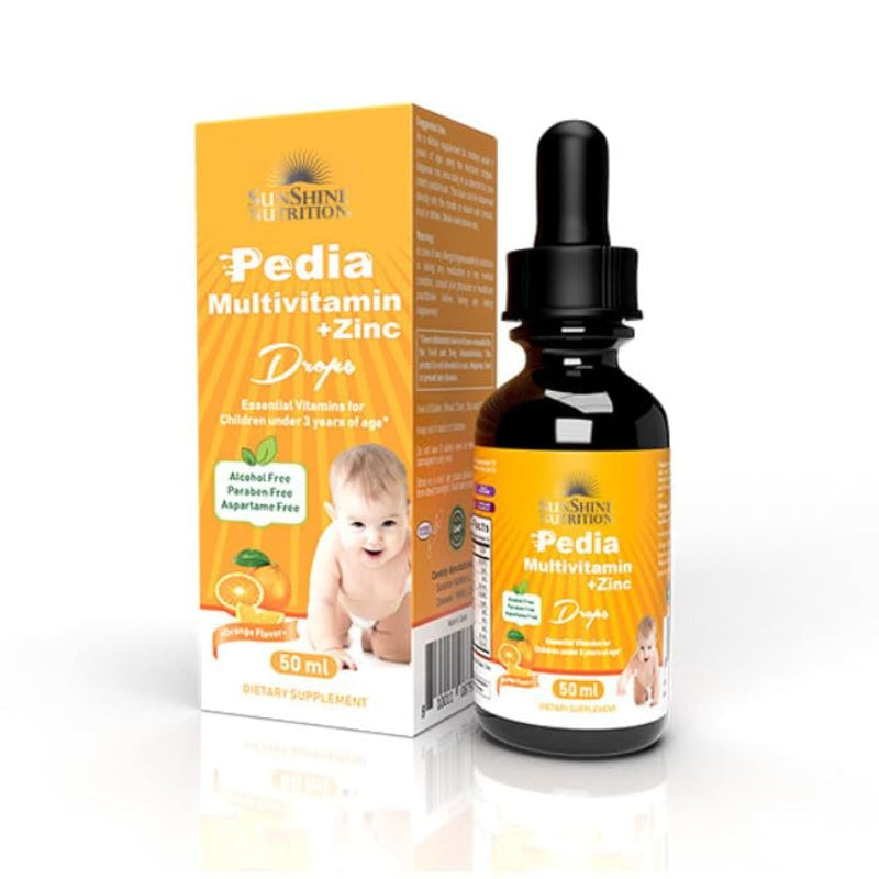 Sunshine Nutrition Pedia Multivitamins + Zinc Drops | Essential Vitamin For Children Under 3 Years | Vegetarian | Paraben Free | No Artificial Sweeteners & Colors | 50Ml