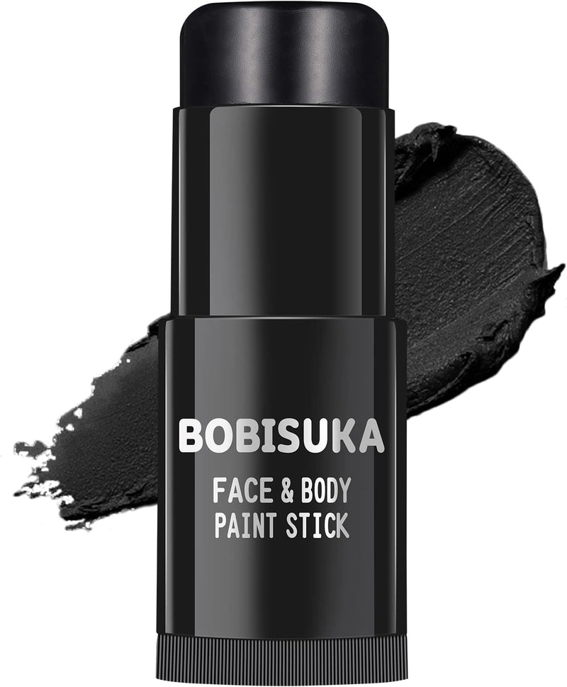 BOBISUKA Black White Face Paint Stick with Setting Powder Set, Eye Black Sticks for Sports, Body Paints for Clown Skeleton Vampire Skull Cosplay Special Effects Costume SFX Halloween Makeup Kit - Black