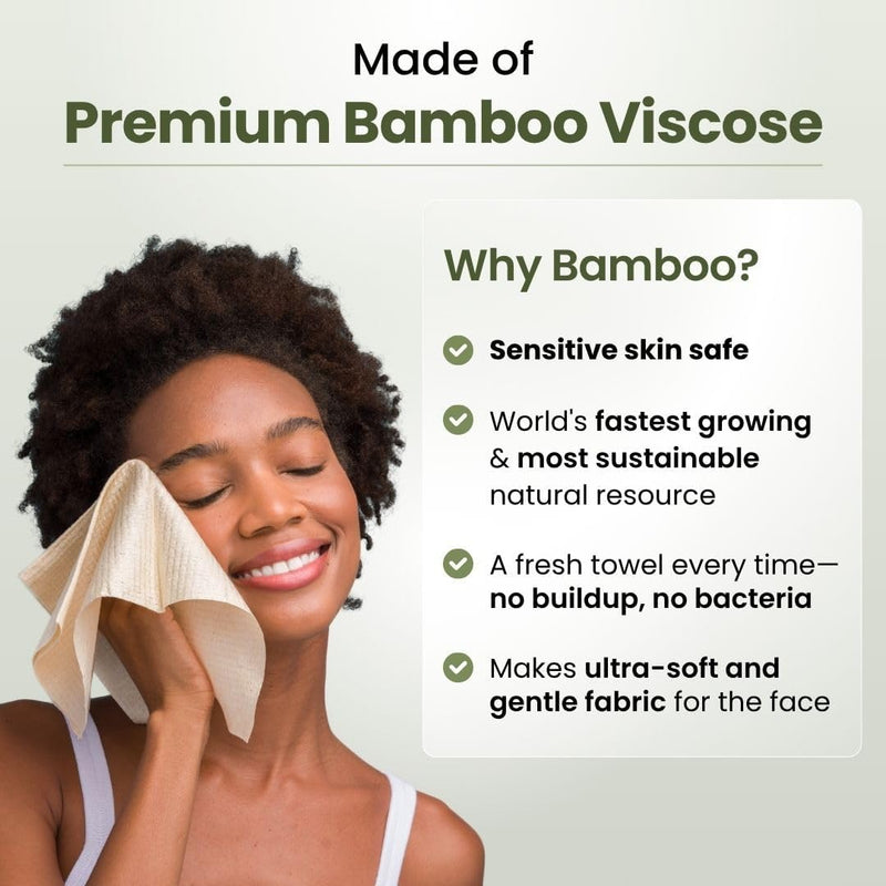 Clean Skin Club Bamboo Clean Towels XL | World 1ST Biodegradable Face Towel | Disposable Dry Makeup Removing Wipes | 100% Organic Bamboo | Super Soft for Sensitive Skin (50 Count/Single Box)