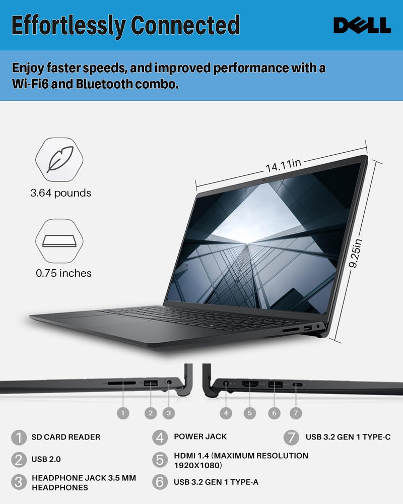 Dell Inspiron 15 5000 Series 5502 Laptop i7-1165G7 Processor, 8GB, 1x8GB, 256GB M.2 PCIe NVMe Solid State Drive, 15.6-inch FHD (1920 x 1080) Anti-Glare LED Backlight Non-Touch Display