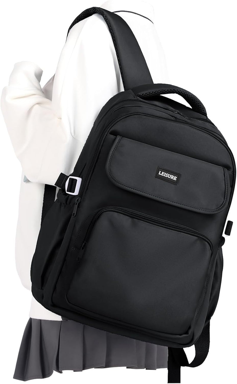 WEPOET Basic Backpack For School,Casual College Backpack Women,Waterproof Middle Bookbag For Teen Girl - A1-black