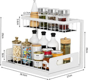 2 Tier Kitchen Storage Shelves, Under Sink Organizers and Storage, Pull Out Drawers Sliding Shelf Bathroom Countertop Organizer Rack L-Shaped