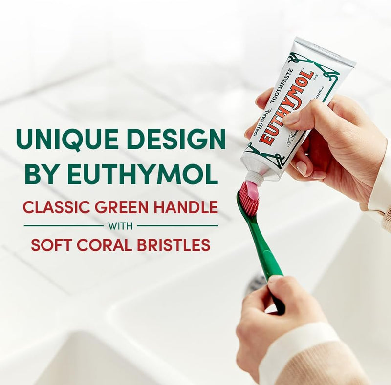 Euthymol Classic Toothbrush, Large - (4 Pack) Full Head, Soft Bristle Triple Curve Manual Toothbrush for Maximum, Efficient Cleaning and Sensitive Gums and Teeth