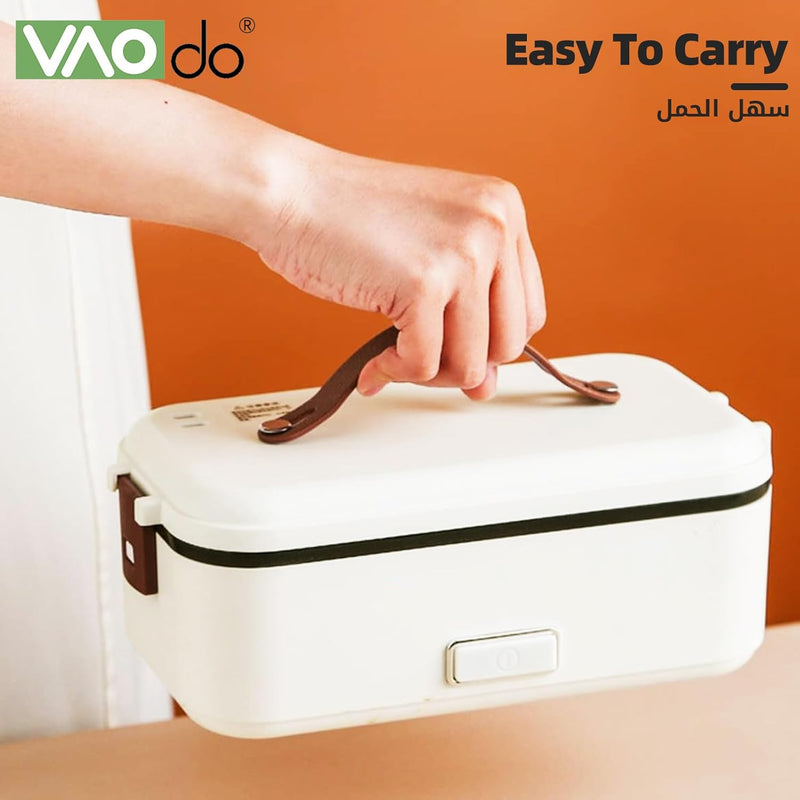 VAODO Electric Lunch Box Food Heater, 3 Layers 2L Portable Electric Heated Insulated Lunch Box, Multifunctional Food Warmer Container, Steam Cooker with Rice Set, with Egg Holder, Black