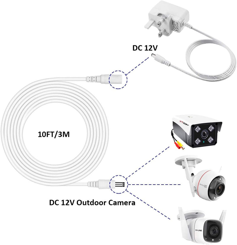DC Extension Cable 2 Pack 10FT/3M 2.1mm x 5.5mm Male to Female DC Extension cord for Power Adapter, EZVIZ, WANSVIEW, Sricam, Dericam, CCTV Security WiFi IP Camera, Bird Box Camera, LED Strip Light