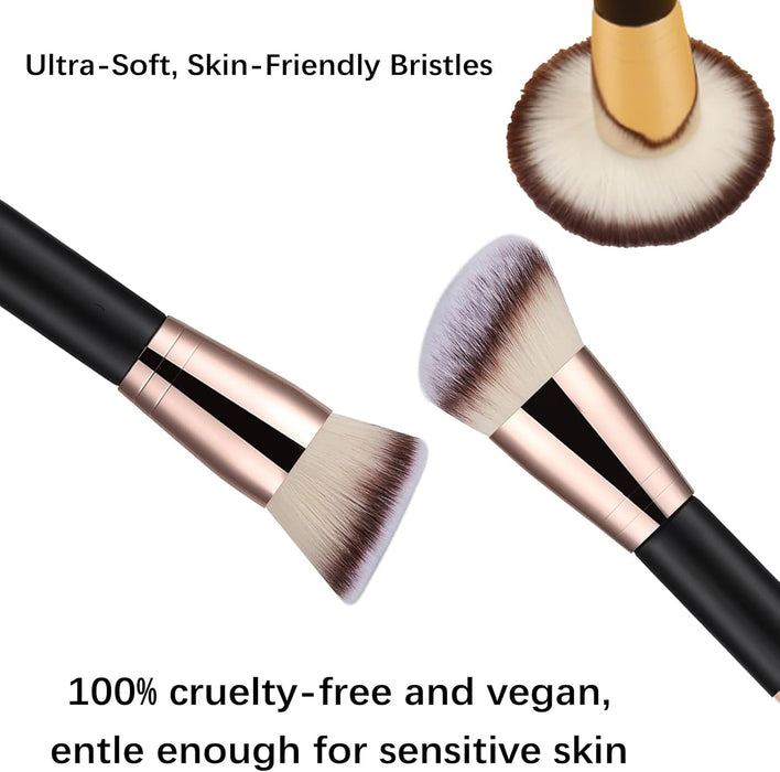 2 Pcs Double-Ended Makeup Brushes, Flat, Angled, Angled Round, Tapered Top Flawless Foundation Concealer Brush, Foundation Makeup Brush for Liquid, Cream, Powder Blending and Buffing