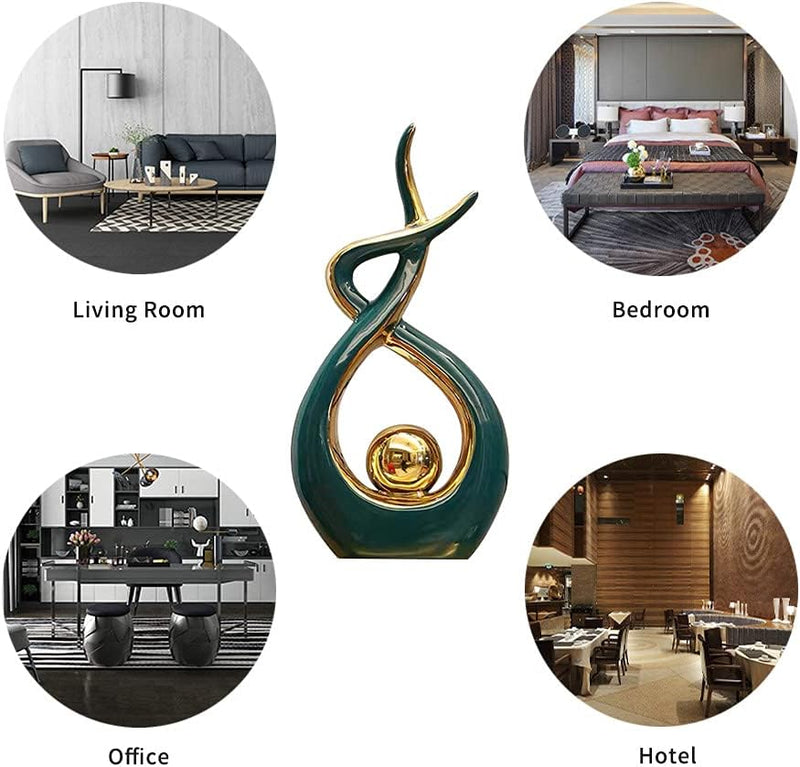 Norrclp Home Decor Modern Abstract Art Ceramic Statue Table Decorations for Dining Room Living Room Office Centerpiece, Green and Gold