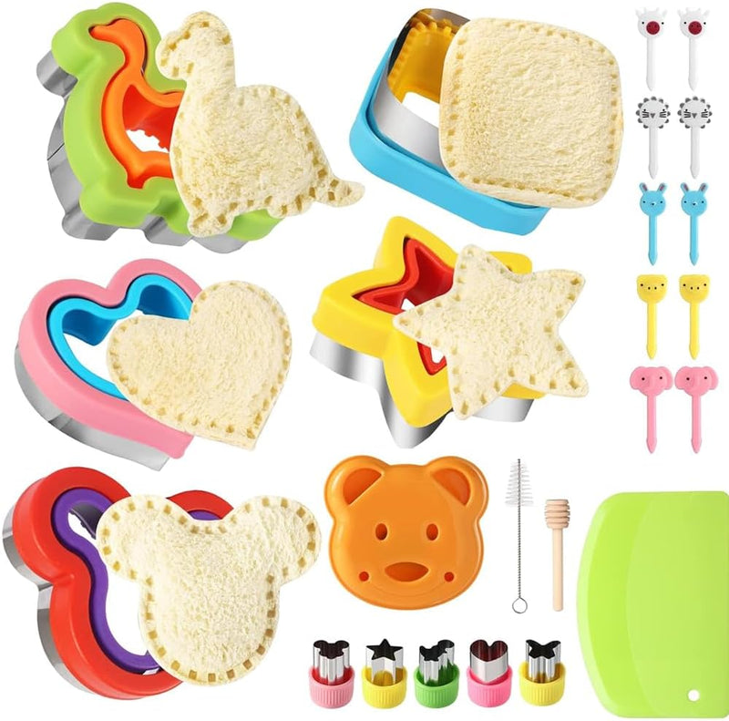 24-Piece Lunch Sandwich Cutter Set, Heart & Square Sandwich Shaper, DIY Vegetable & Fruit Shapes, Mini Cookie Cutters & Food Decorating Tools for Lunchboxes and Bento Containers