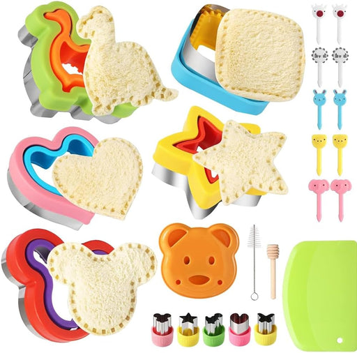 24-Piece Lunch Sandwich Cutter Set, Heart & Square Sandwich Shaper, DIY Vegetable & Fruit Shapes, Mini Cookie Cutters & Food Decorating Tools for Lunchboxes and Bento Containers