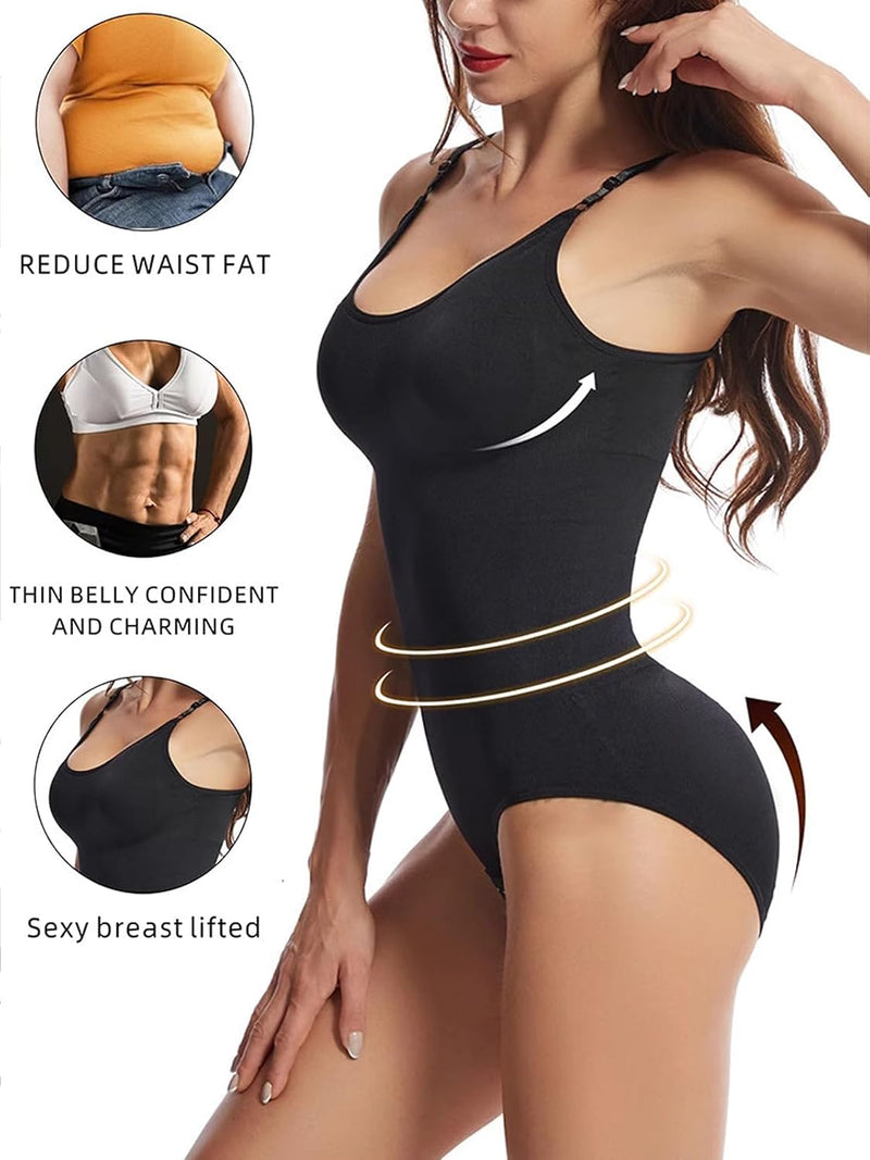 ARCFEETORY Women Shapewear Tummy Control Bodysuit Seamless Sculpting Snatched Waist Body Suit Spaghetti Strap Leotards S-3XL