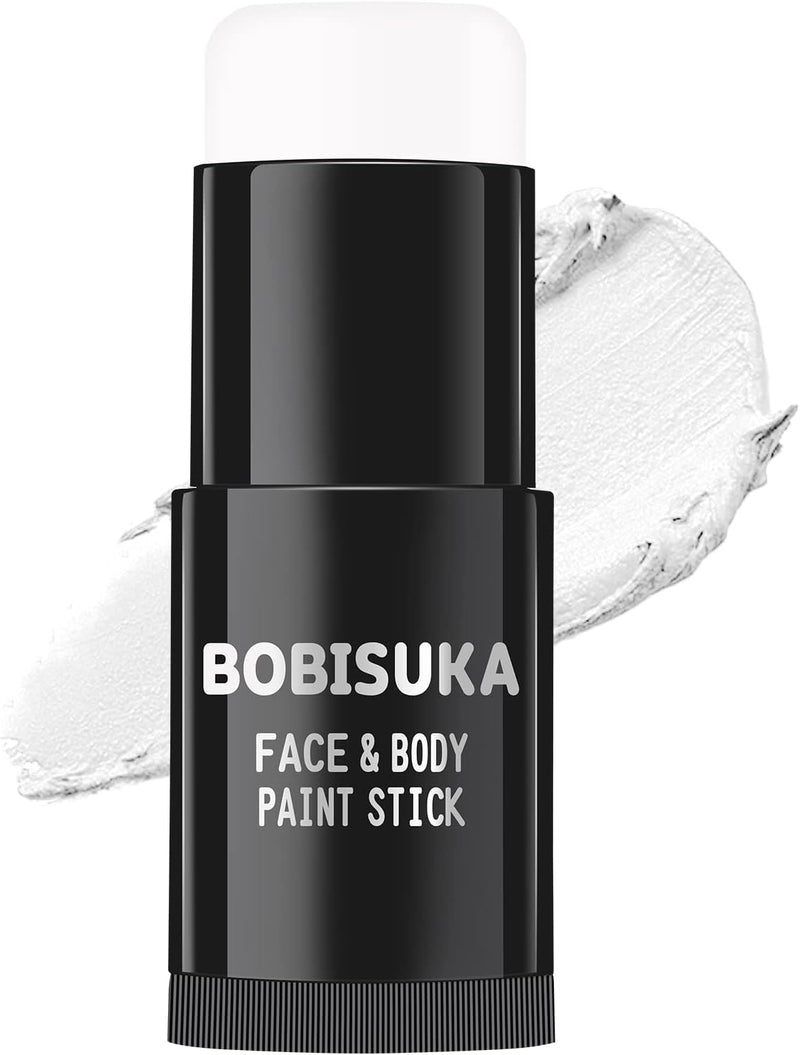 BOBISUKA Black White Face Paint Stick with Setting Powder Set, Eye Black Sticks for Sports, Body Paints for Clown Skeleton Vampire Skull Cosplay Special Effects Costume SFX Halloween Makeup Kit - White