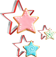 3-Piece Star Cookie Cutter Set - Stainless Steel Holiday Baking Tools with Red Silicone Grip for Christmas Cookies & Crafts