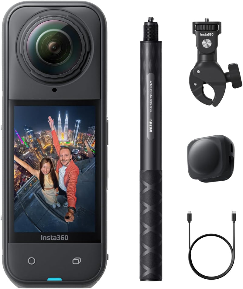 X5 - Waterproof 8K 360 Action Camera, Leading Low Light, Invisible Selfie Stick Effect, Rugged and Replaceable Lens, 3-Hour Battery, Triple AI Chip Design, UAE Version - motorcycle bundle