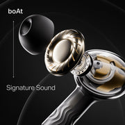boAt New Launch Nirvana Crystl, Transparent Case,Spatial Audio, ANC(32dB), 100Hrs Battery,4Mics ENx, Dual Pair,App Support, Bluetooth Earbuds, TWS Ear Buds Wireless Earphones with mic (Quantum Black)