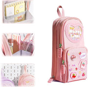 Pencil Case, Large Capacity Pencil Pouch, Handheld Pen Bag, Pencil Case Cute, Makeup Pocket Small Gadget Bag, 6 Compartments Pencil Bag Gift for Office School Teen Girl Boy Men (Purple) - Pink