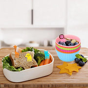 74 Pcs silicone meal box divider set, silicone cupcake mold, reusable lunch bento box accessories with animal-shaped food forks