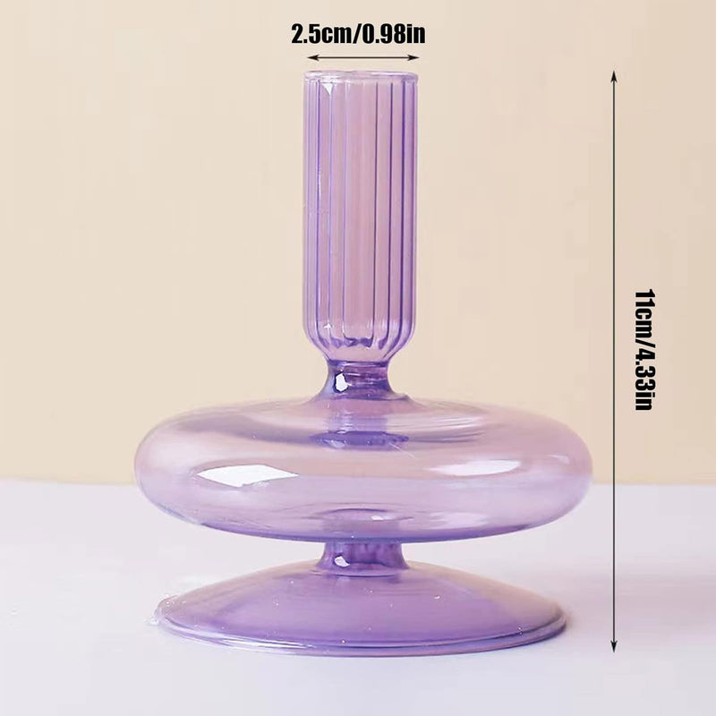 LKPOMI Glass Candlestick Holders - Colorful Glass Taper Candle Stand - Modern Elegant Candle Sticks - Pink