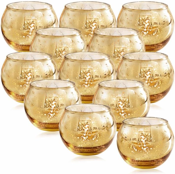 Lamorgift Clear Votive Candle Holders Set of 12 - Mercury Glass Votives Candle Holder - Tealight Candle Holder for Home Decor and Weddings/Parties Table Centerpieces