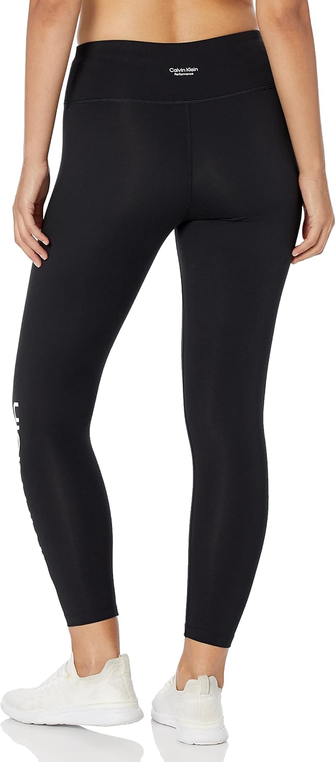 Performance womens Calvin Klein Logo High Waist 7/8 Legging Leggings - Black With White Logo