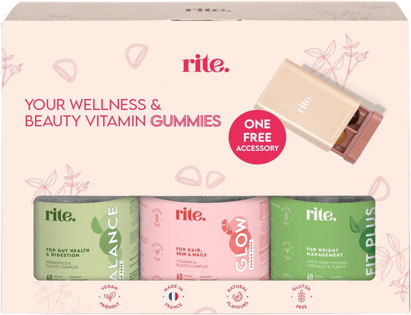 Rite Beauty Trio Pack, Sugar Free Gummies, Probiotics, Gut Health, Digestion, Weight Management, Faster Hair Growth and Stronger Nails, Vegan, 3 Pack of 60 Gummies