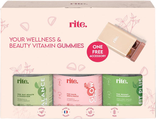 Rite Beauty Trio Pack, Sugar Free Gummies, Probiotics, Gut Health, Digestion, Weight Management, Faster Hair Growth and Stronger Nails, Vegan, 3 Pack of 60 Gummies