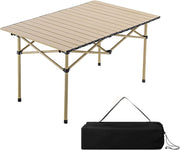MOMENT Outdoor Camping Table Picnic Folding Table, Aluminum Portable Camping Picnic Table with Carry Bag for Cooking, Beach, Hiking, Fishing, Party BBQ, - (95x55x50cm)Brown