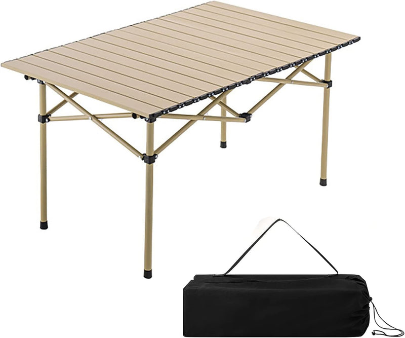 MOMENT Outdoor Camping Table Picnic Folding Table, Aluminum Portable Camping Picnic Table with Carry Bag for Cooking, Beach, Hiking, Fishing, Party BBQ, - (95x55x50cm)Brown