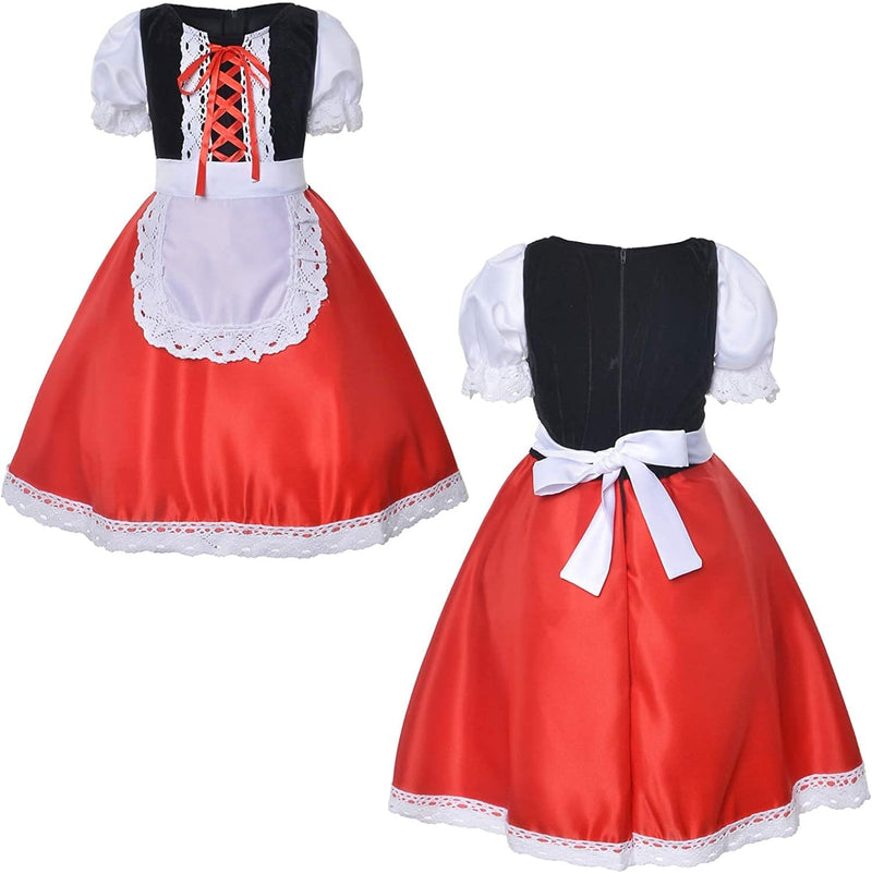 Doodle Kiddo Little Red Riding Hood Costume for Girls with Hooded Cape, Dress, Apron, Hairband & Pumpkin Bucket Halloween Costume for Girls Fairy Tale Fancy Dress Outfit Cosplay Costume for Kids