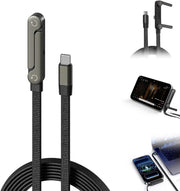 T Tersely Stand Lite 1.5M/240W Braided Fast Charge Cable - Built-in Phone Stand, T-Shaped Foldable 90 Degree USB-C Cord, Multi-Functional Right Angle Charger Cable - Black