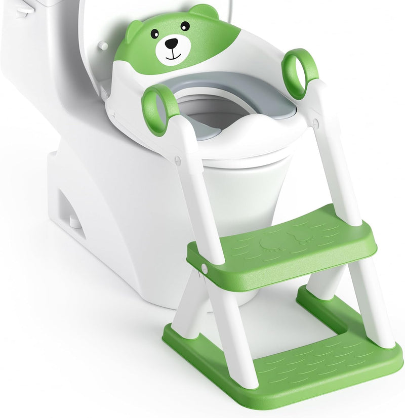 Potty Training Seat, Upgrade Toddler Toilet Seat for Kids Boys Girls, 2 in 1 Potty Training Toilet, Splash Guard Anti-Slip Pad Step Stool - Upgraded Cushion-Green