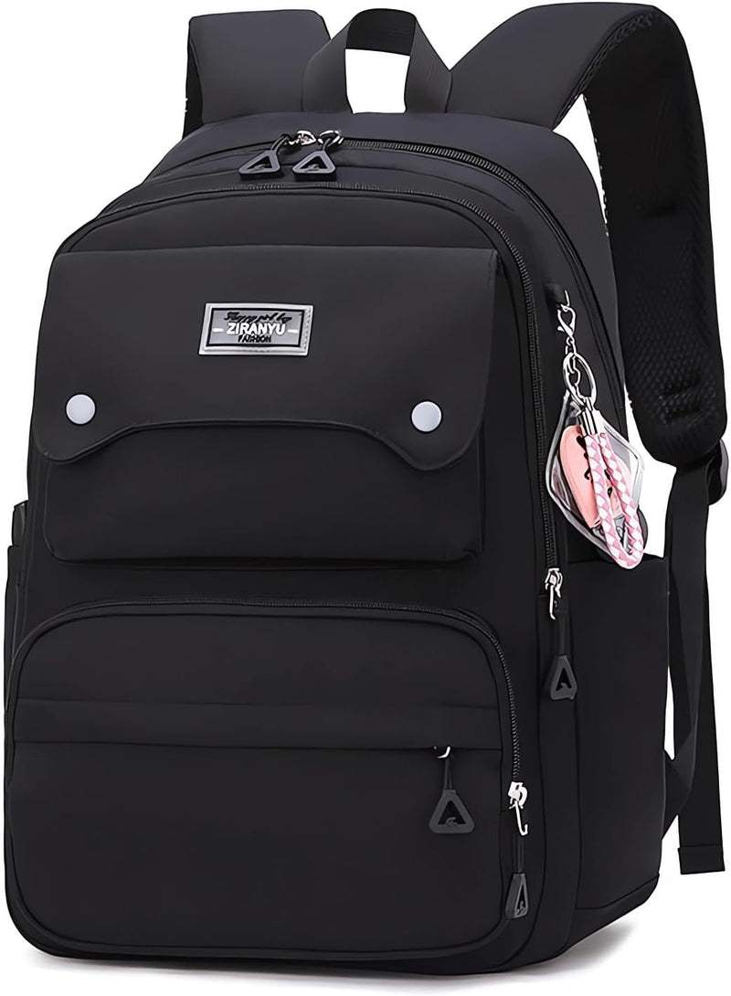 School Backpack for Girls, Teenage Laptop Bags Backpack and Lunch-Bag Set for Girls-Boys School Elementary Bookbags, 3Pcs Primary School Bag Backpack with Lunch Kit - B-Black