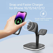 2025 3 in 1 Wireless Charging Station, Foldable Wireless Charger for Multiple Devices iPhone 16/15/14/13/12 Pro Max Plus Watch 1-9 AirPods (Black) - Black