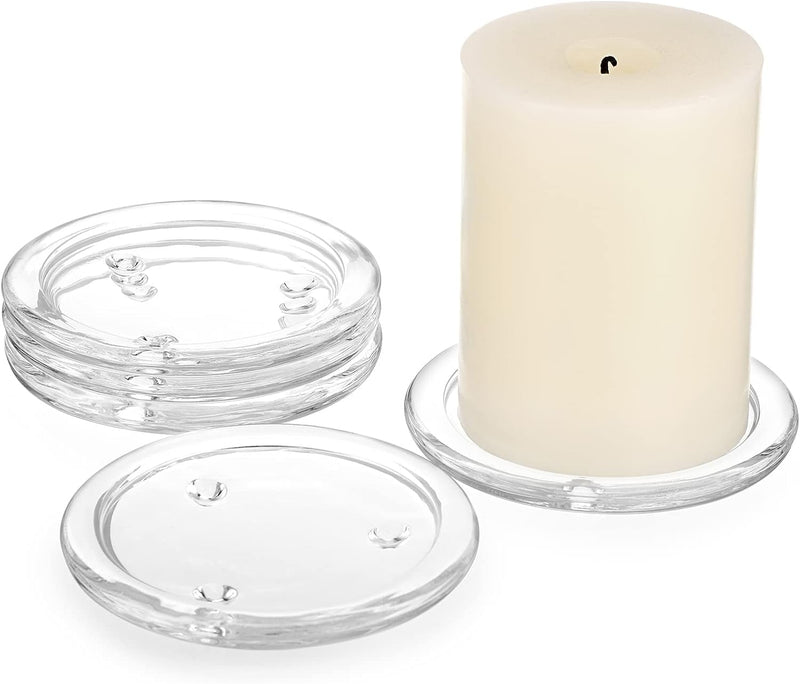 Glass Candle Tray, Round Clear Pillar Candle Holder, 3.9 Inch Pillar Candle Holders, Glass Coaster Small Round Plate Candle Plates, Modern Style Candle Centerpiece for Dining Table Wedding 5PCS