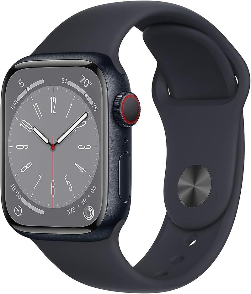 Apple New Apple Watch Series 8 (GPS + Cellular 45mm) Smart watch - Silver Stainless Steel Case with White Sport Band - Regular. Fitness Tracker, Blood Oxygen & ECG Apps, Water Resistant (Renewed)