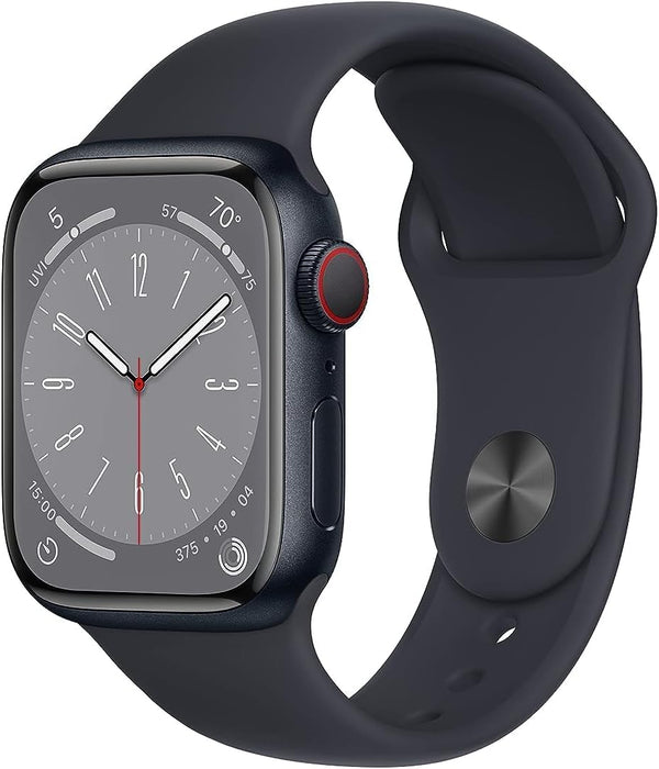 Apple New Apple Watch Series 8 (GPS + Cellular 45mm) Smart watch - Silver Stainless Steel Case with White Sport Band - Regular. Fitness Tracker, Blood Oxygen & ECG Apps, Water Resistant (Renewed)