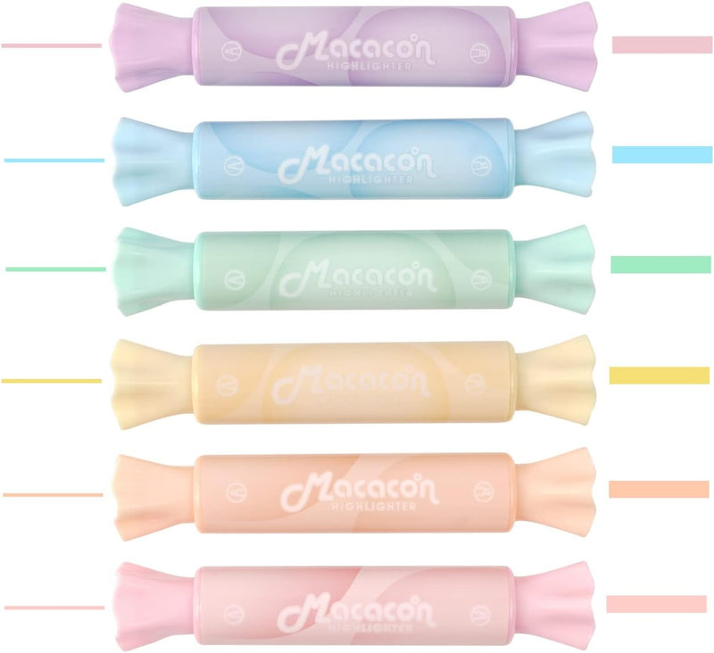 Candy Shape Highlighters, Chisel Tip, Water-Based, Quick-Drying, Smooth Writing 6 Macaron Colors