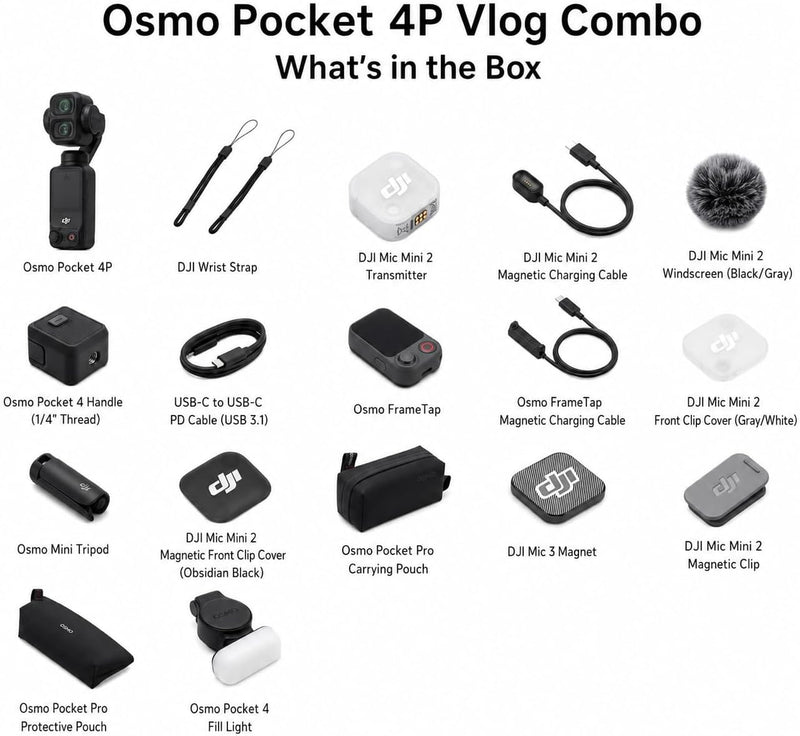 DJI Osmo Pocket 4P Vlog Combo 4K Dual Lens Gimbal Camera, Black
