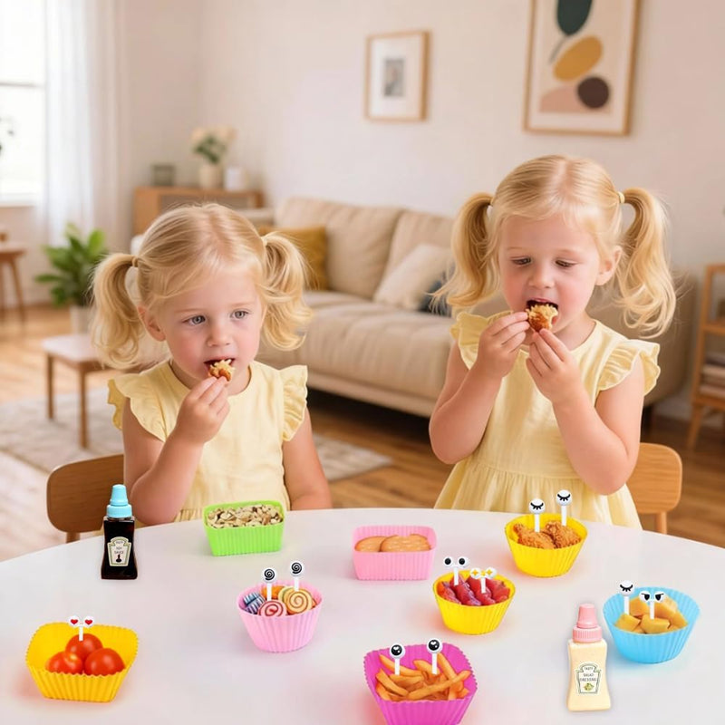 56 PCS Silicone Lunch Box Divider Set, Reusable Bento Accessories, Silicone Cupcake Liners for Baking
