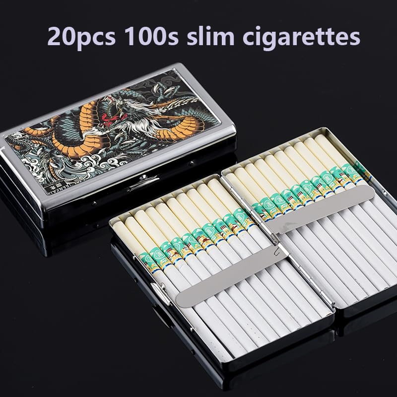 KUGUAN Stainless Steel Cigarette Case, 20pcs Slim/100's or 14pcs Regular/King Size, Moisture Proof, Durable, Portable, Good for Gift