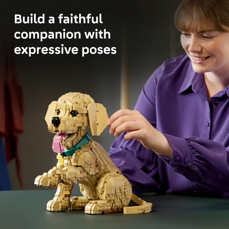 Icons Golden Retriever Puppy 11384 Animal Figure Building Set for Adults, Collar & Medallion Details, Shelf or Desk Decor, Crafts Gift Idea, 2,102 Pieces