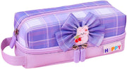 HASTHIP Pencil Case Large Capacity Canvas Pencil Pouch with Bowknot, Double Zipper, Multi-Layer Compartments, Gusset Design, Cute Pink Pen Bag for Girls/Women, Stationery Storage, Cosmetic Organizer