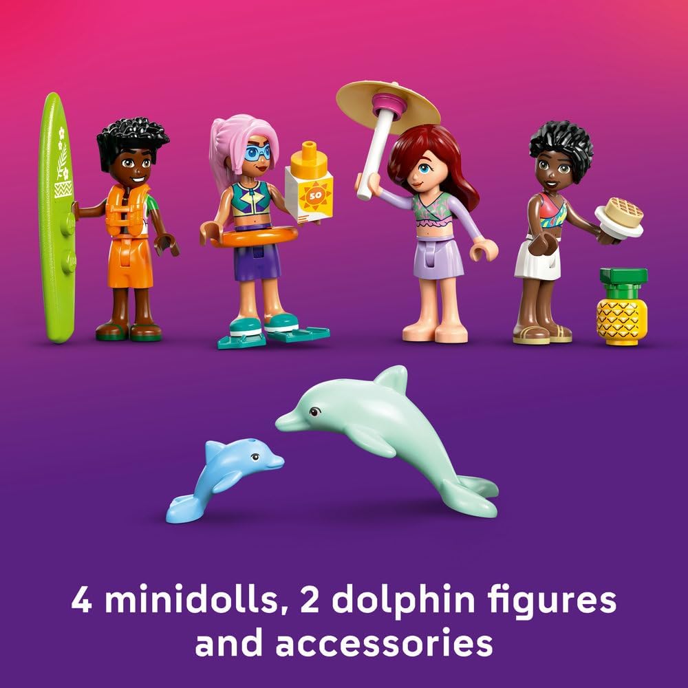 Friends Travel Boat Adventure Set - incl. a Boat Toy with a Spinning Sail, 4 Mini Dolls & 2 Dolphin Figures, Plus Fun Accessories - Creative Birthday Gift for 8+ Year Old Girls - 42664